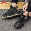 Huili men's high top sports leather surface versatile anti slip running shoes thick soled men's casual shoes