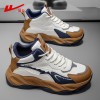 Huili men's high top sports leather surface versatile anti slip running shoes thick soled men's casual shoes