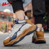 Huili men's high top sports leather surface versatile anti slip running shoes thick soled men's casual shoes
